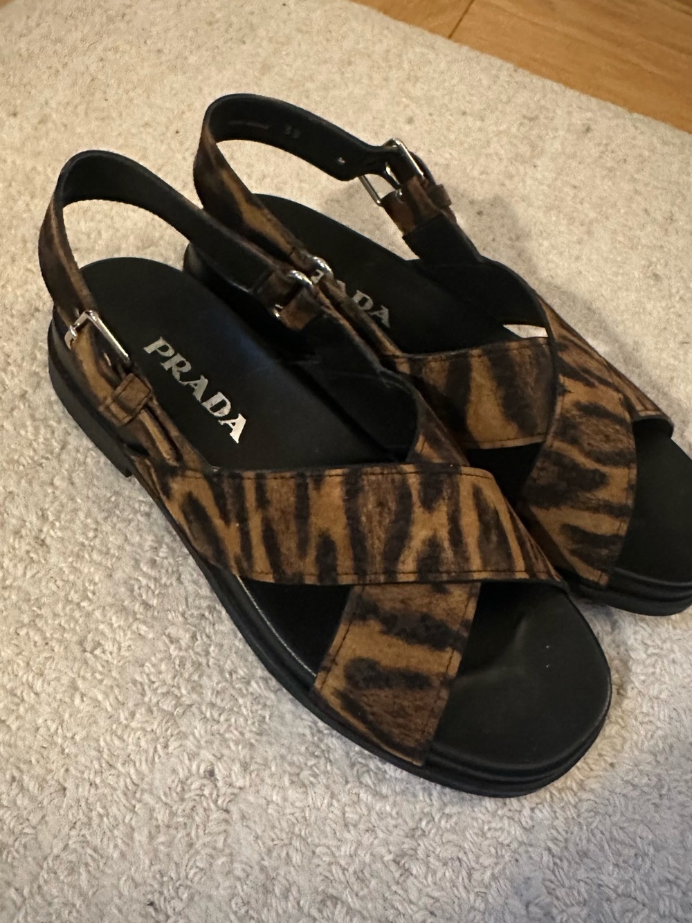 PRADA Leopard-Print Slingback Sandals